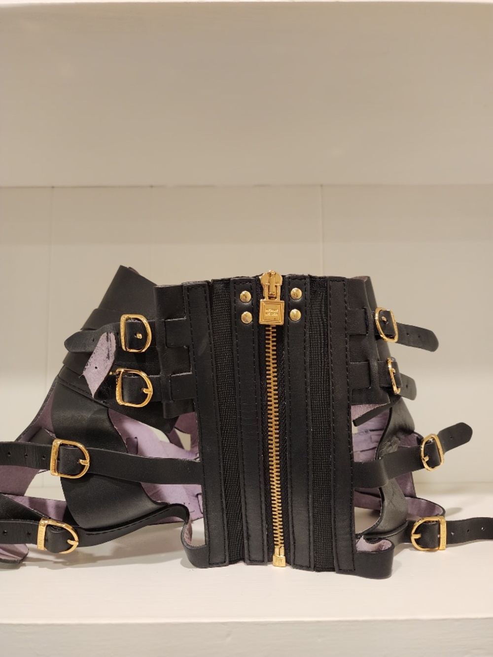 Hervé Legér Strappy Black Leather Corset Harness Belt with Gold Hardware - Picture 2 of 9